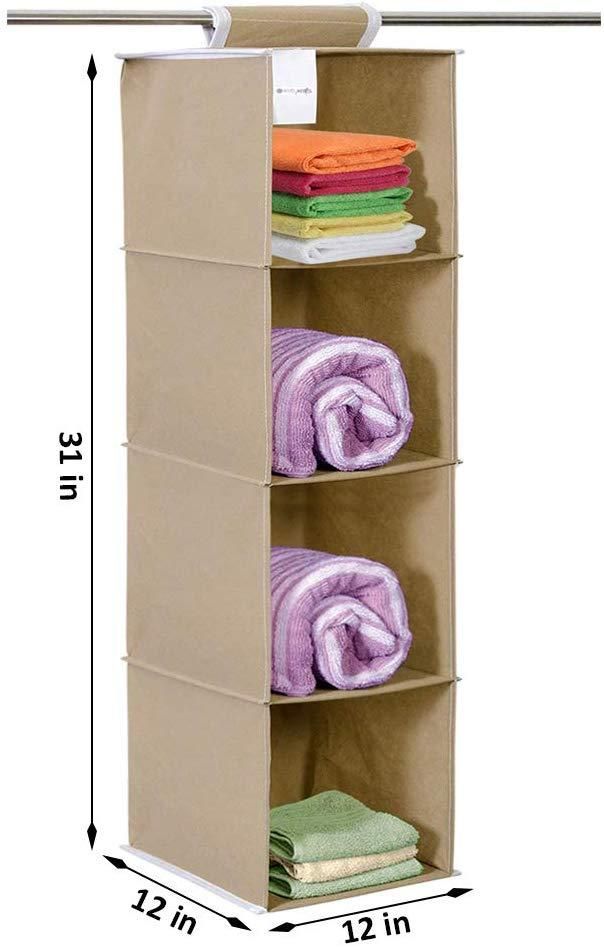 Hanging Wardrobe Organizer – 4 Shelf Non-Woven Cloth Storage Rack