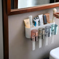 Plastic Toothbrush Holder Wall Mounted with 8 Brush Slots & 4 Cartoon Cups