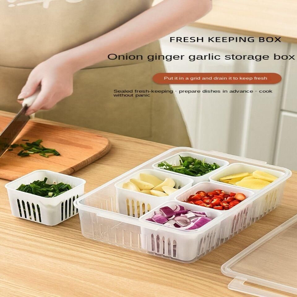 6 Grid Fridge Storage Box – Plastic Food Organizer Container (Pack of 1)