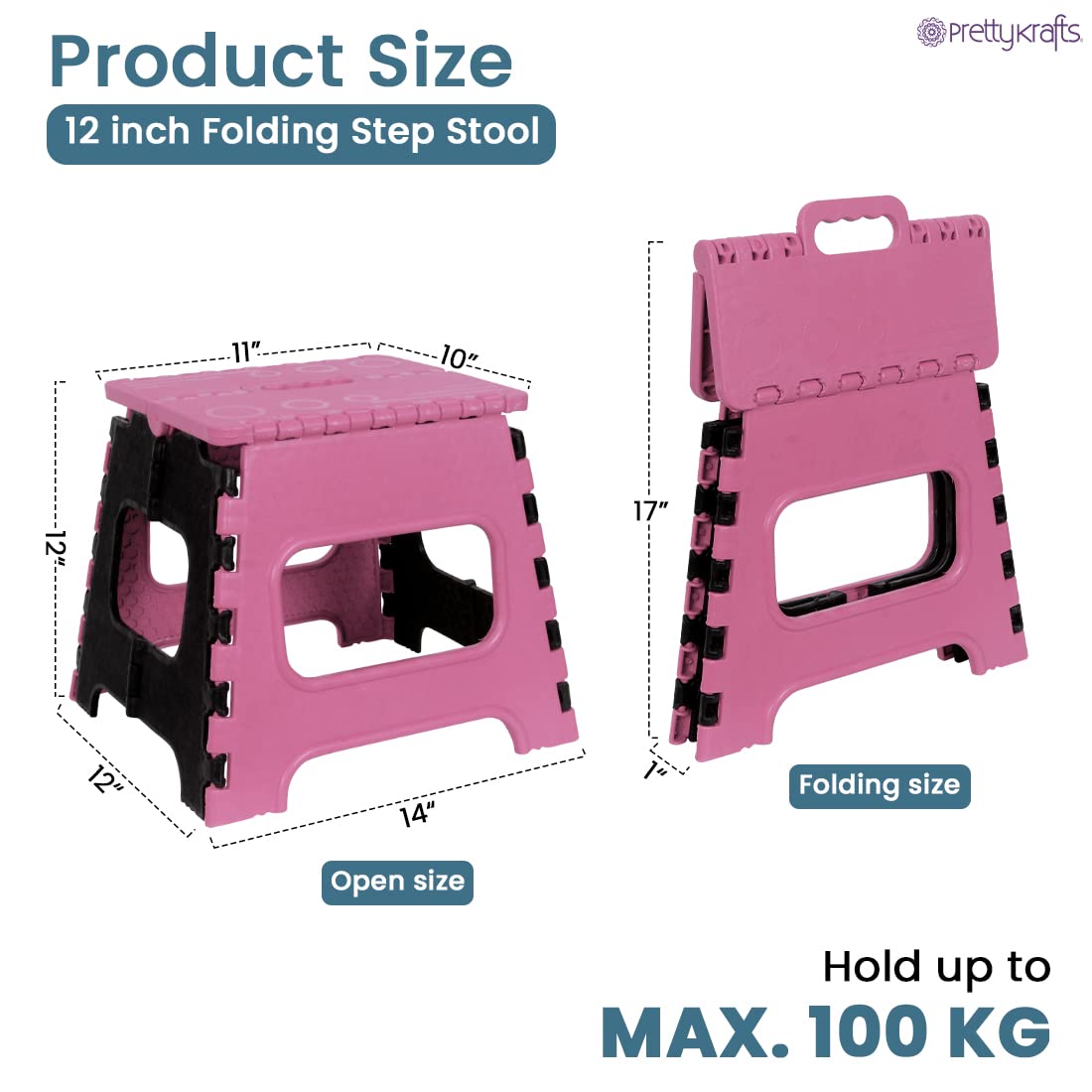 12 Inch Super Strong Folding Step Stool – Plastic Kitchen & Garden Stool (Pack of 1)