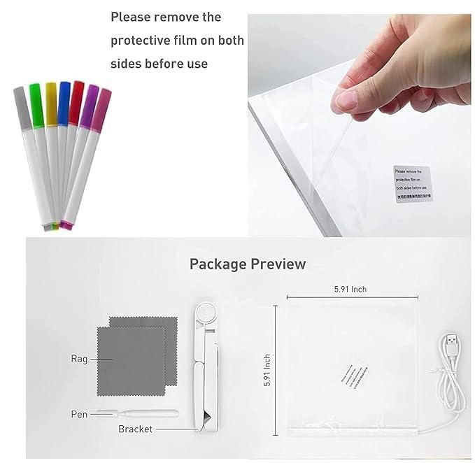 3D LED Light Glass Acrylic Writing Pad with 12 Pens (Pack of 1)