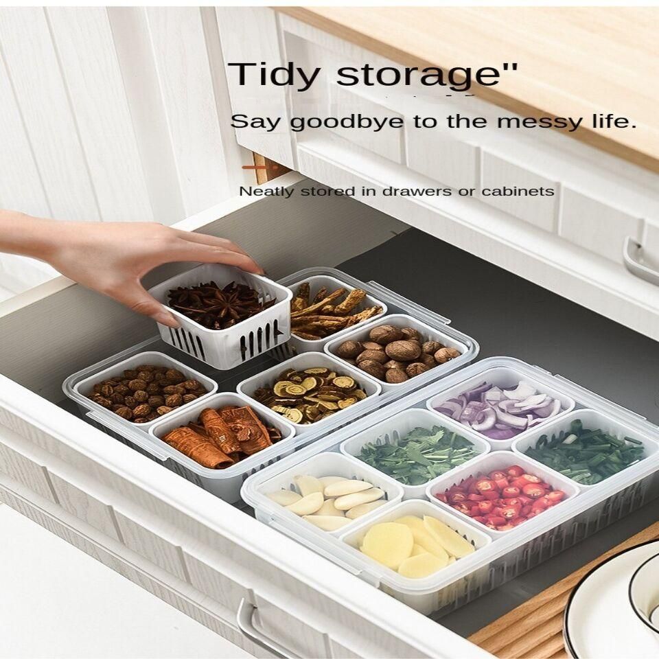 6 Grid Fridge Storage Box – Plastic Food Organizer Container (Pack of 1)