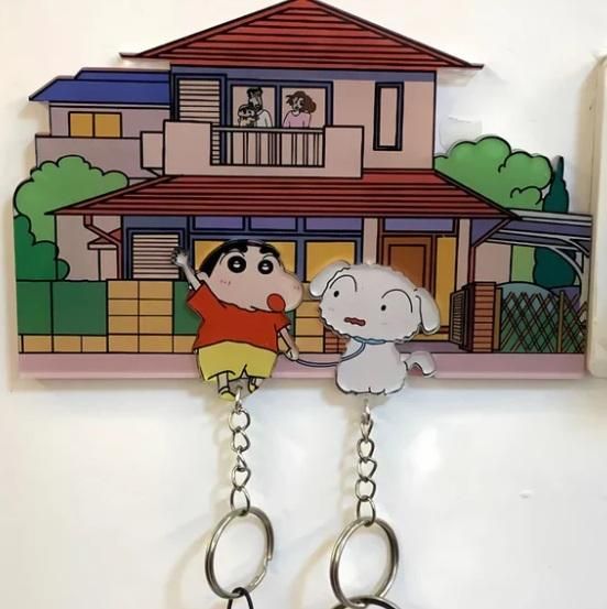 Shinchan & Shiro Acrylic Keychain Wall Hanger – Anime Key Holder Decor (Pack of 1)