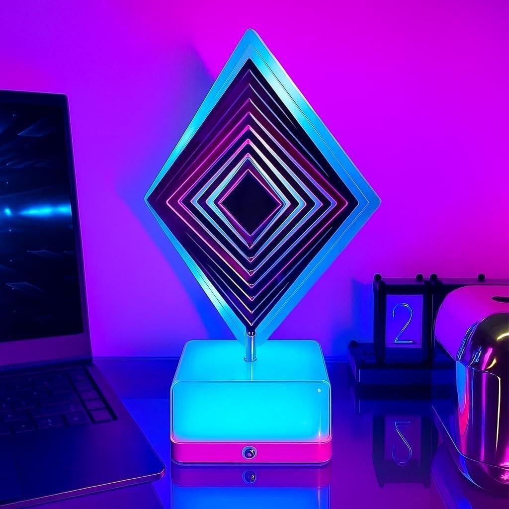 3D 360 Rotating Square Night Light – Remote Controlled Decorative Lamp (Pack of 1)