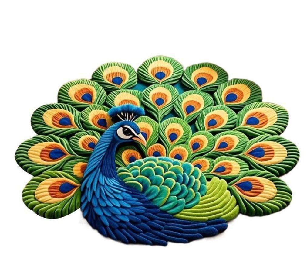Non-Slip Peacock Design Floor Mat – Absorbent Soft Mat (Pack of 2)