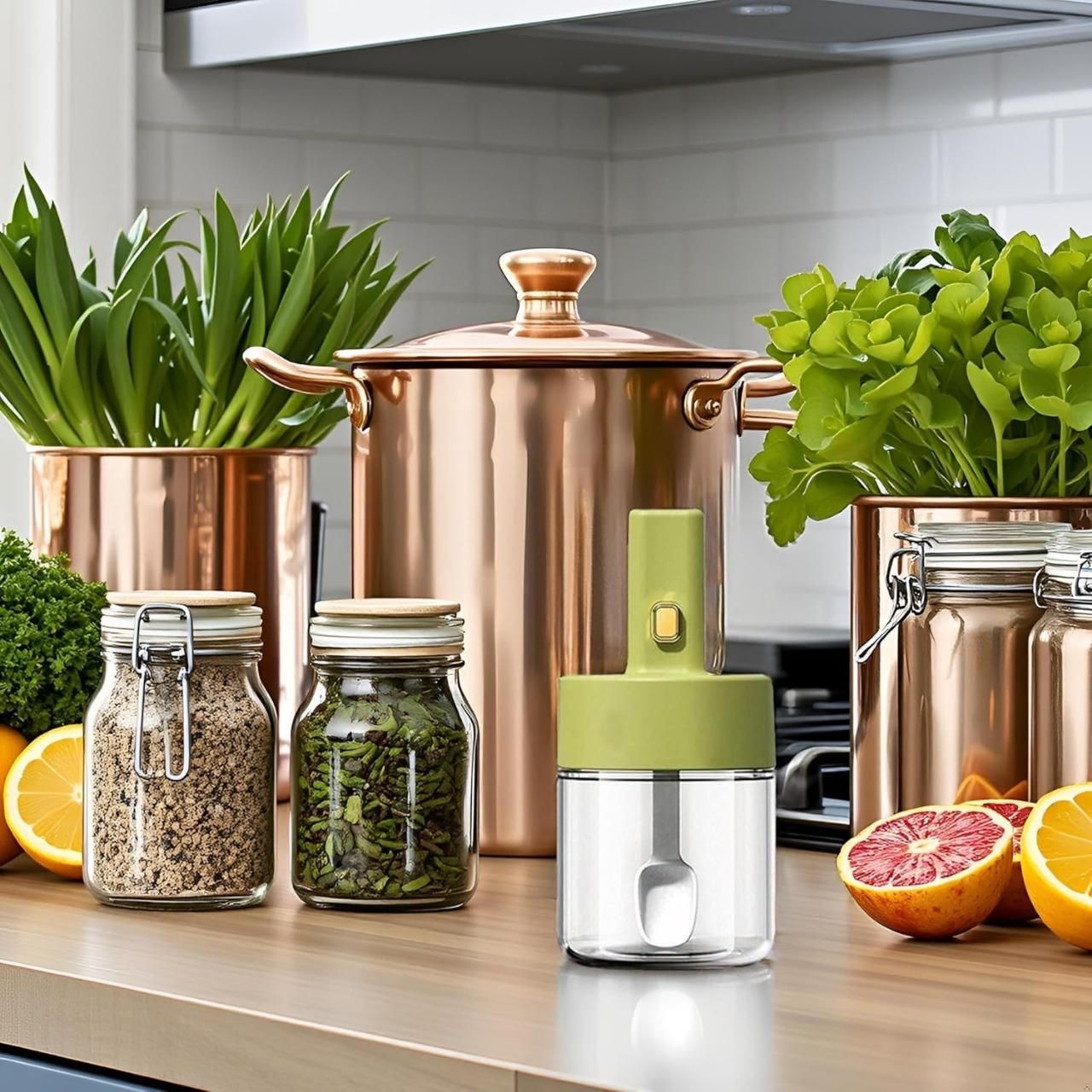 Luxury Glass Telescopic Seasoning Jar – Spice Container with Integrated Spoon & Lid