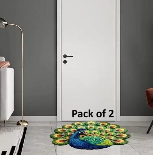Non-Slip Peacock Design Floor Mat – Absorbent Soft Mat (Pack of 2)