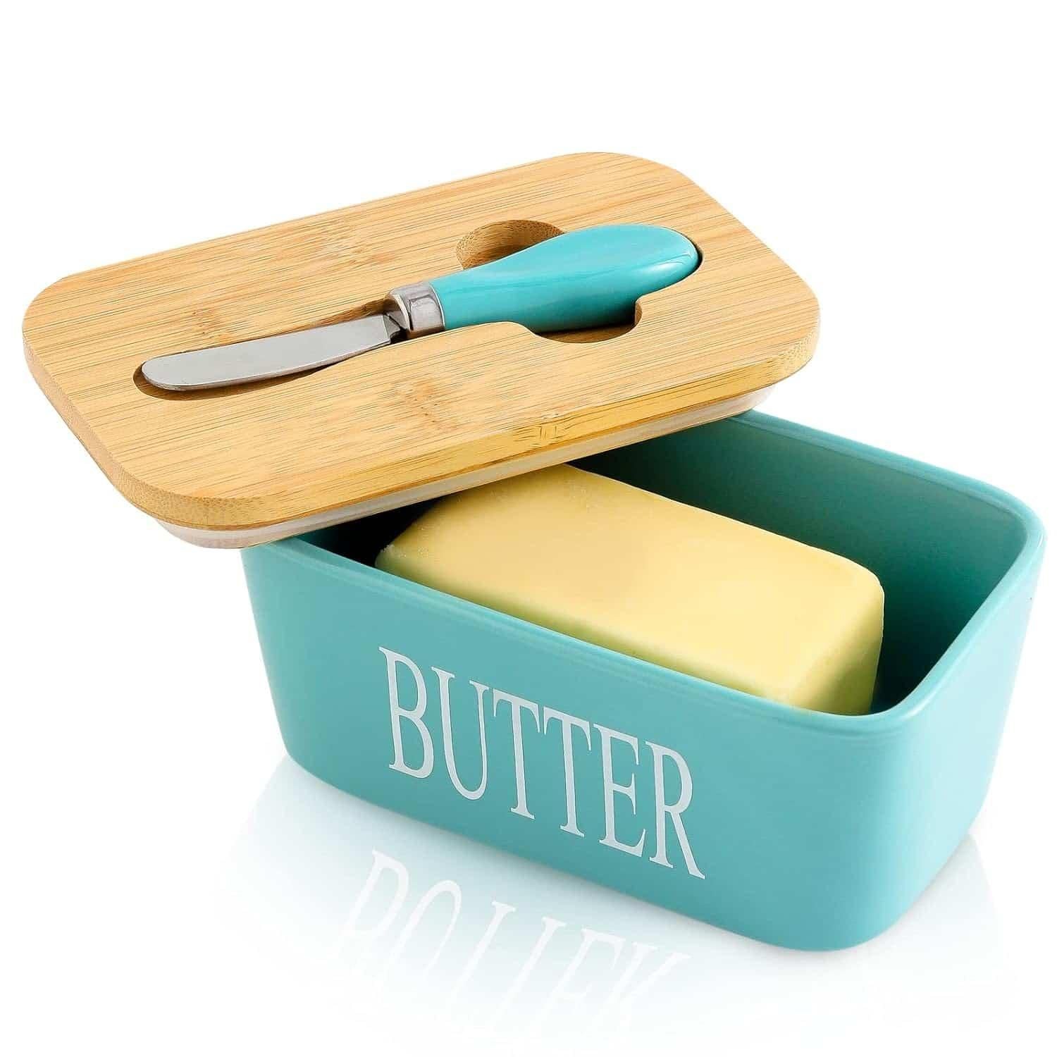 Ceramic Butter Dish with Wooden Lid – Assorted Color (Pack of 1)