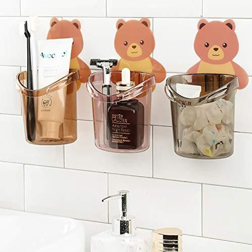 Wall Mounted Self-Adhesive Teddy Bear Toothbrush Holder (Pack of 2)