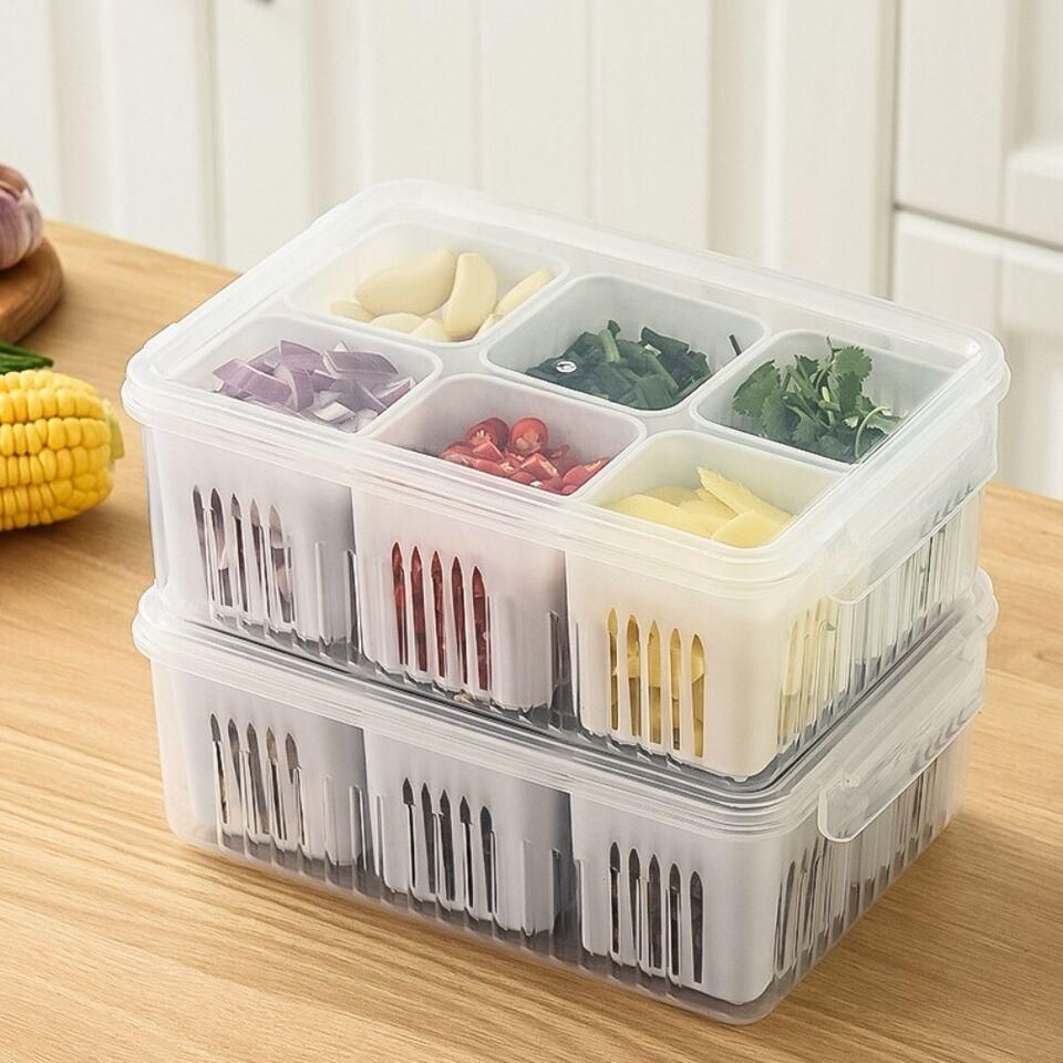 6 Grid Fridge Storage Box – Plastic Food Organizer Container (Pack of 1)