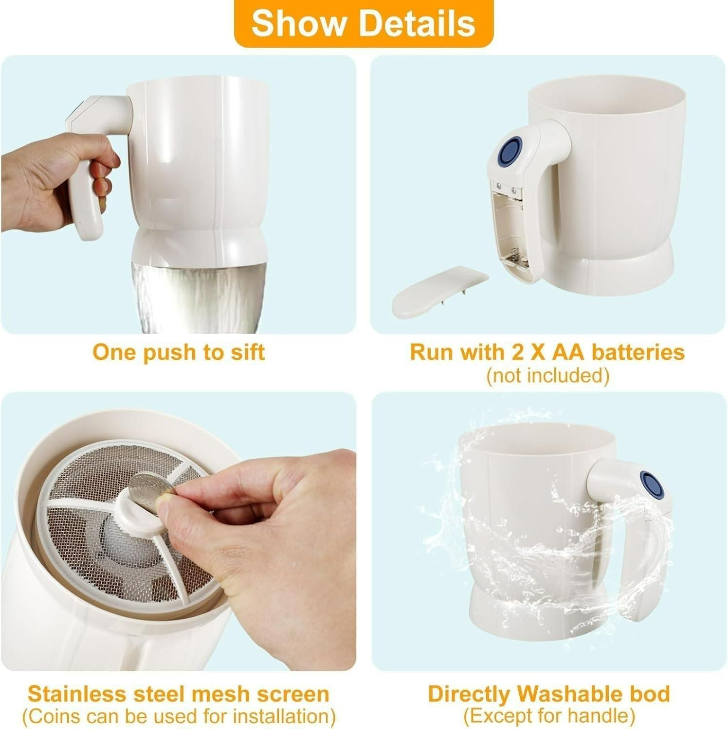 Battery Operated Electric Flour Sifter – Automatic Baking & Kitchen Tool