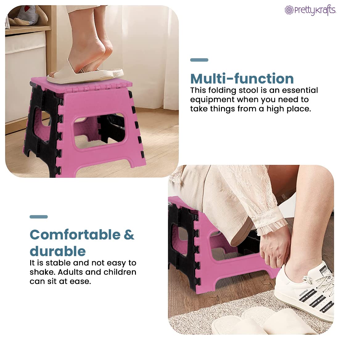 12 Inch Super Strong Folding Step Stool – Plastic Kitchen & Garden Stool (Pack of 1)