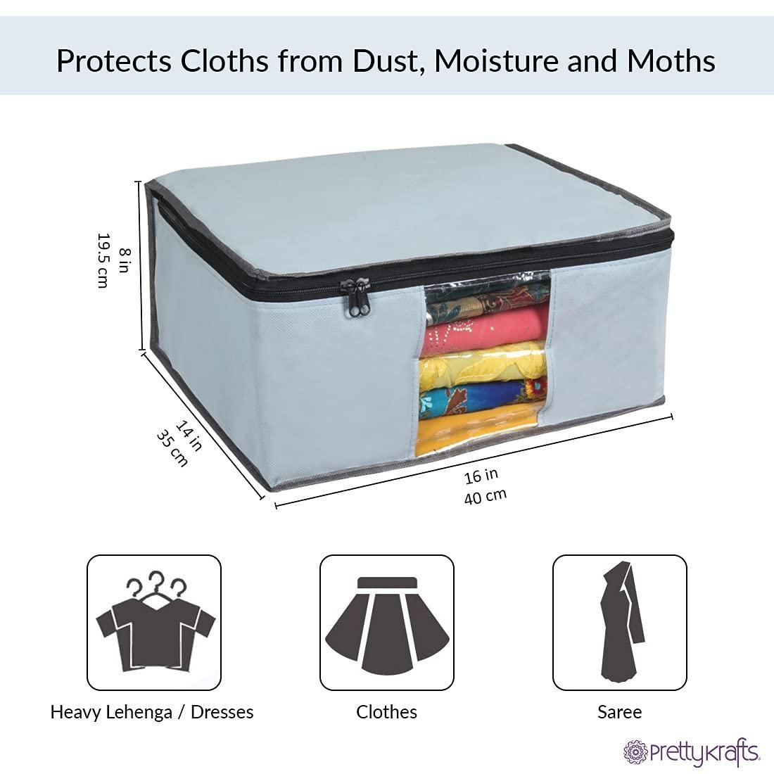 Solid Non-Woven Saree Cover for Wardrobe – Grey Storage Organizer (Pack of 6)