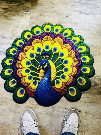 Non-Slip Peacock Design Floor Mat – Absorbent Soft Mat (Pack of 2)
