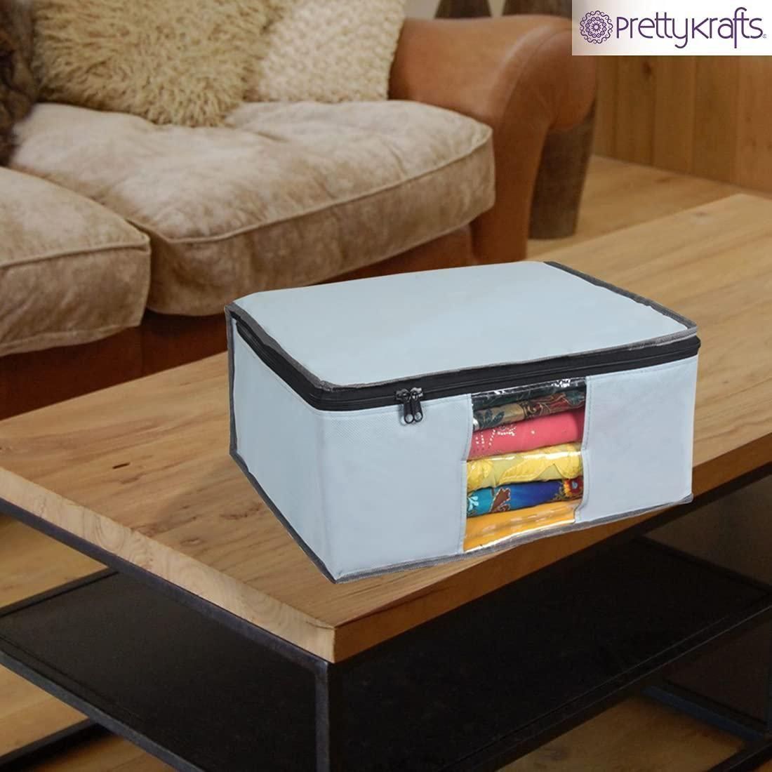 Solid Non-Woven Saree Cover for Wardrobe – Grey Storage Organizer (Pack of 6)