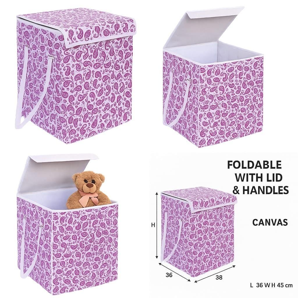 Foldable Laundry Basket Storage Box with Lid – Compact Organizer (Pack of 2)