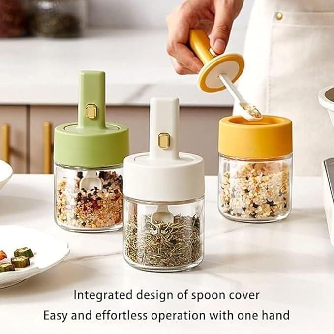 Luxury Glass Telescopic Seasoning Jar – Spice Container with Integrated Spoon & Lid