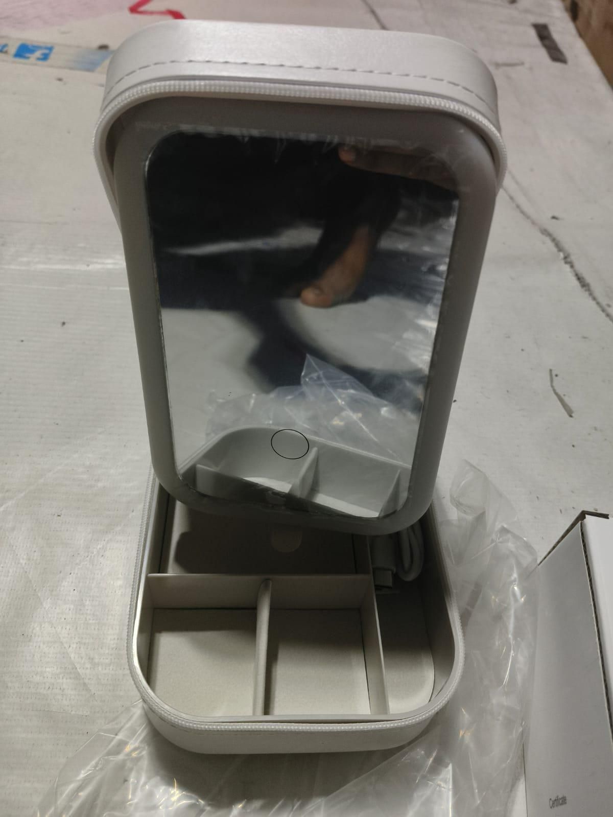 White Jewelry Box with LED Mirror – Adjustable Storage Organizer (Pack of 1)