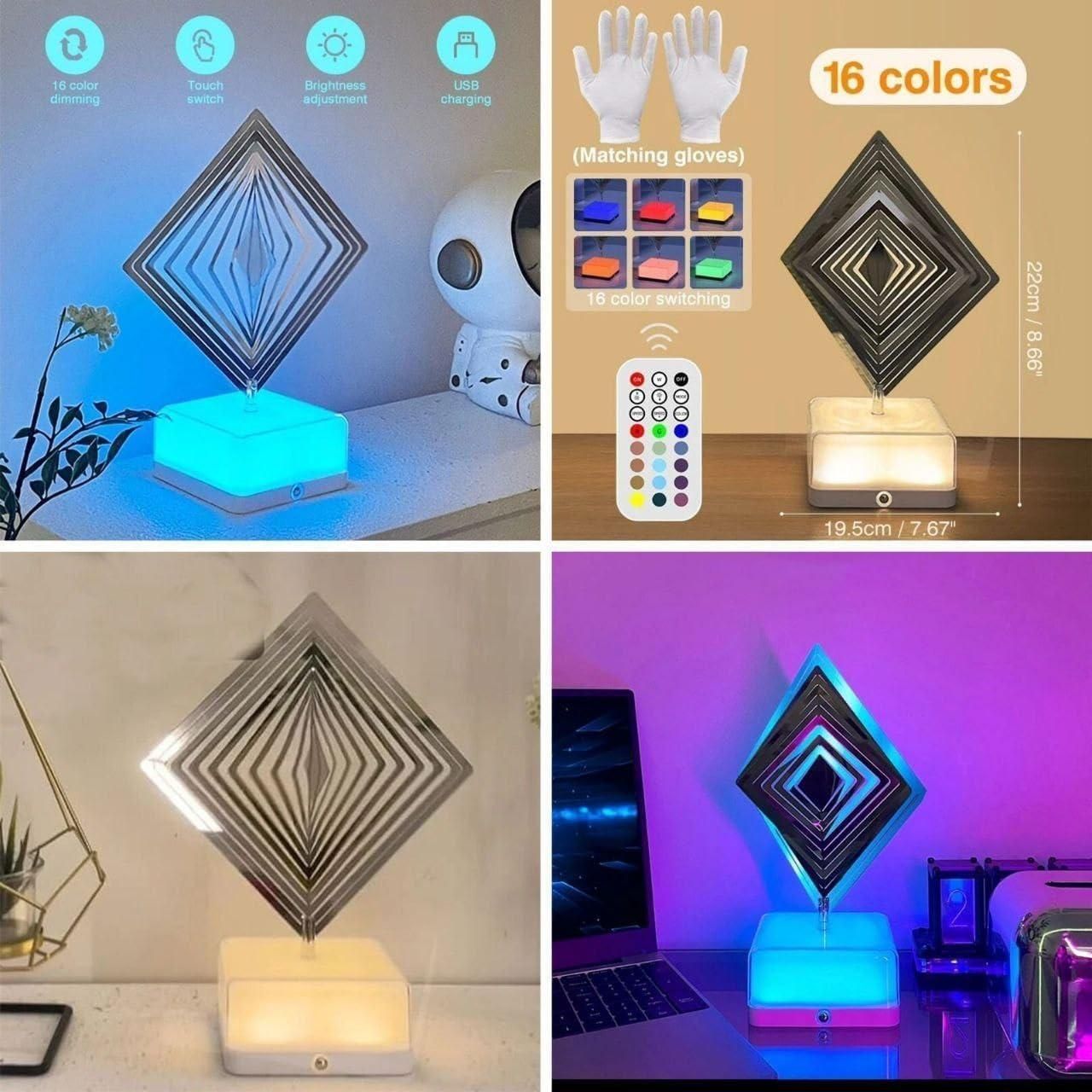 3D 360 Rotating Square Night Light – Remote Controlled Decorative Lamp (Pack of 1)